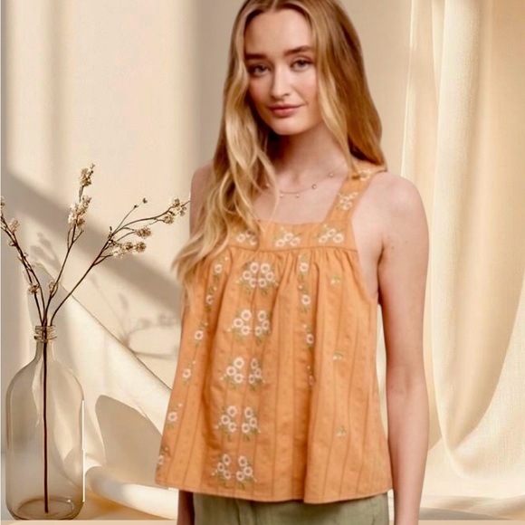 Boho Embroidered Smock Tank | Earthy Orange Neutral Elegance - Picture 7 of 7